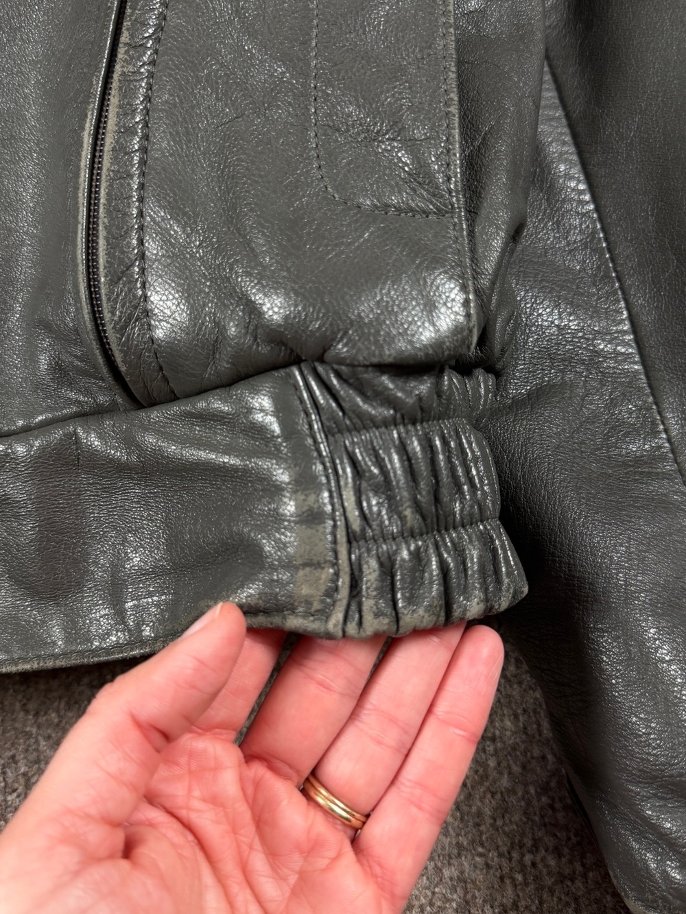 First Gear Grey Leather Heavyweight Ventilated Motorcycle Bomber Jacket Men’s XL - Picture 8 of 13